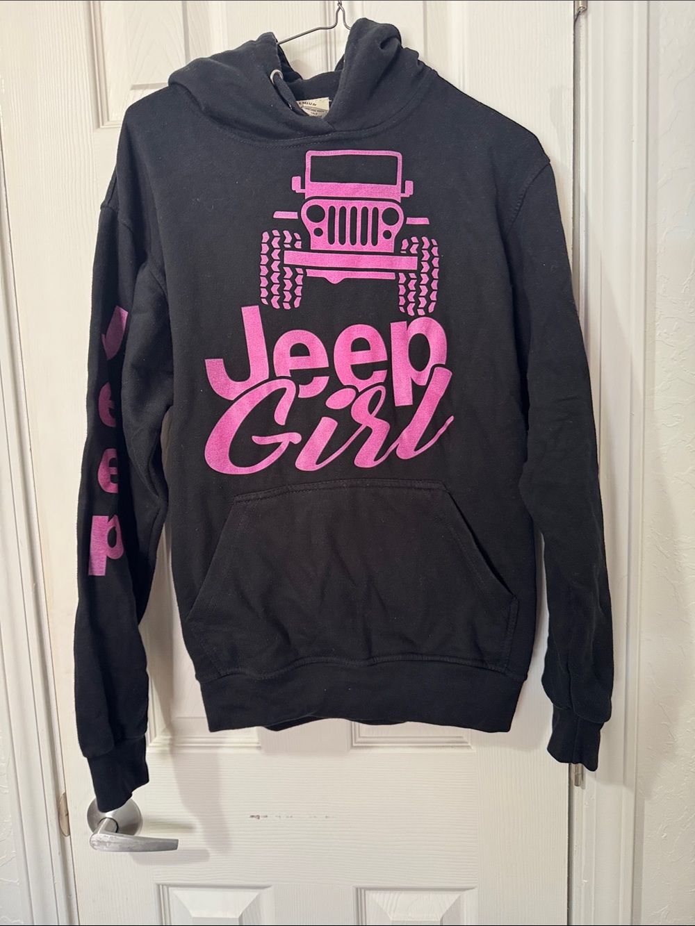 Jeep Black Hoodie with Bright Pink Graphics